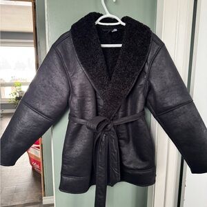 H&M Black Teddy Jacket with Belt